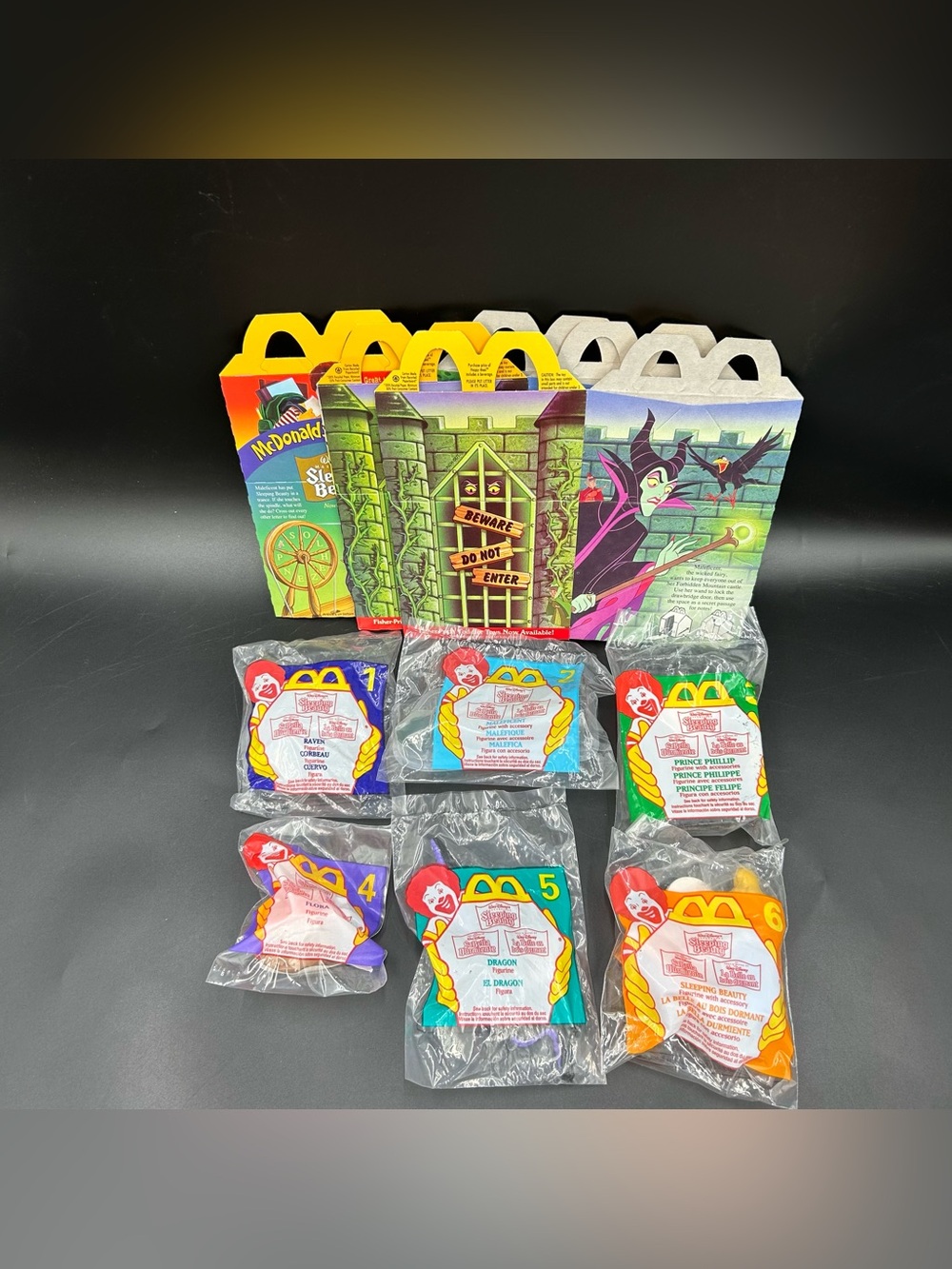 1996 McDonalds Disney Sleeping Beauty Complete Set 6 Sealed Toys 3 Boxes